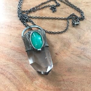 Chrysoprase and crystal pendant